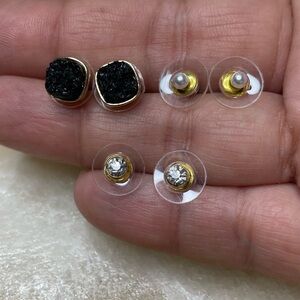 Aldo mixed Stud Earrings Set of 3 – Crystal, Pearl & Black Stone – NWT